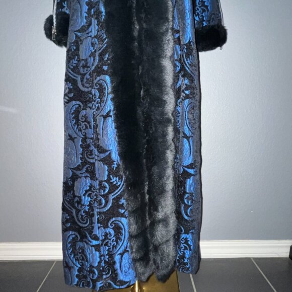 GOTH SHRINE BLACK FOREST MAXI COAT - BLUE/BLACK TAPESTRY - SOLD OUT - NWOT - L - Picture 8 of 15